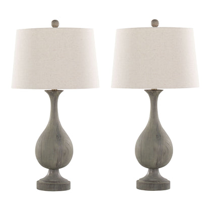 Gray or Dark Gray Rustic Farmhouse Faux Wood Table Lamps - Set of 2