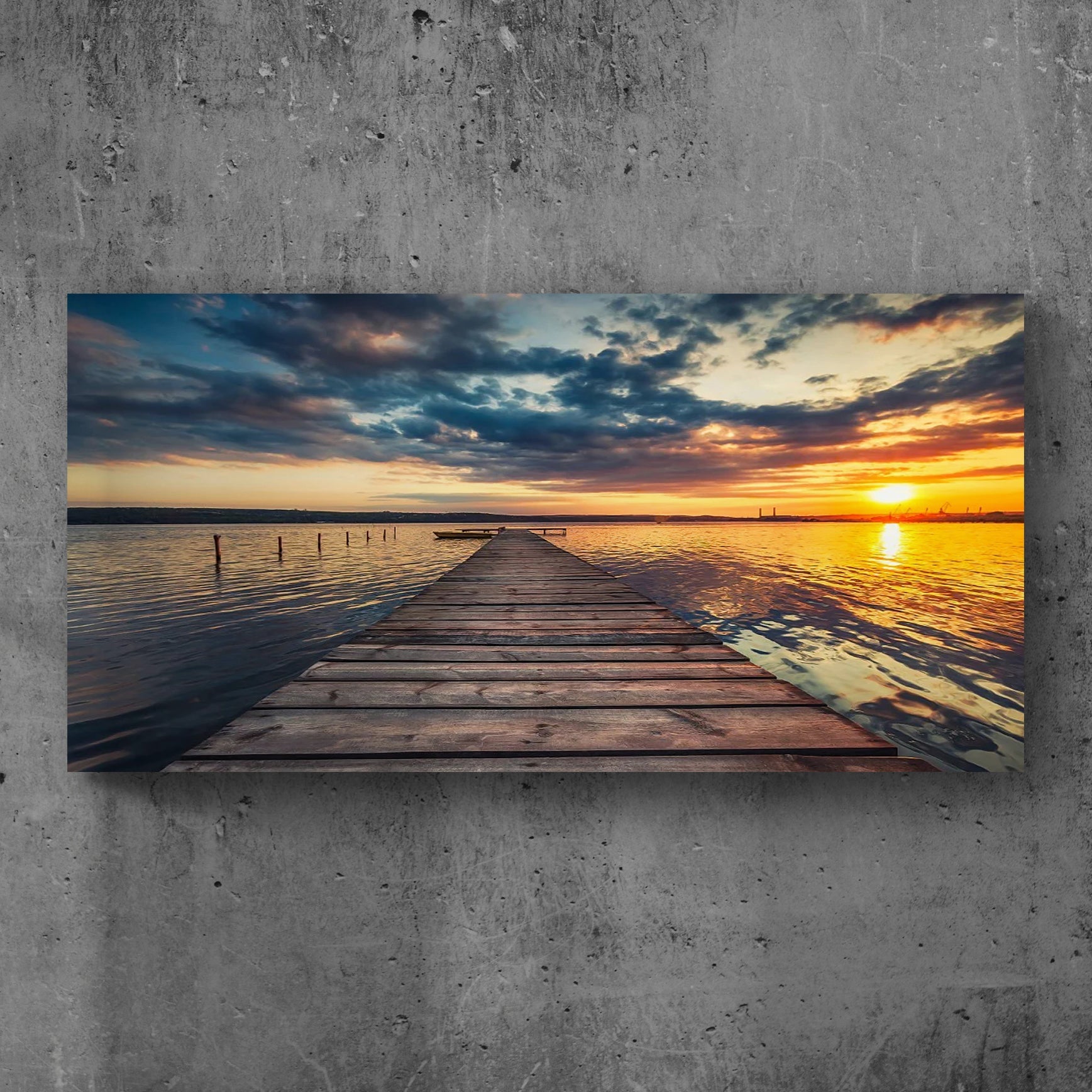 Small Dock by the Vibrant Lake Canvas wall art with nature-inspired artwork