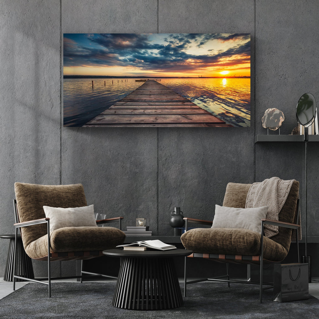 Small Dock by the Vibrant Lake Canvas wall art with nature-inspired artwork - product view 3