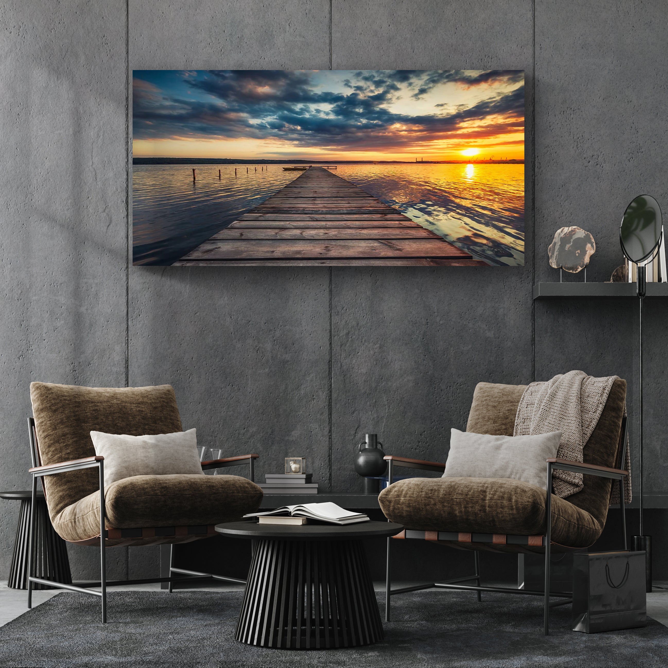 Small Dock by the Vibrant Lake Canvas wall art with nature-inspired artwork - product view 3