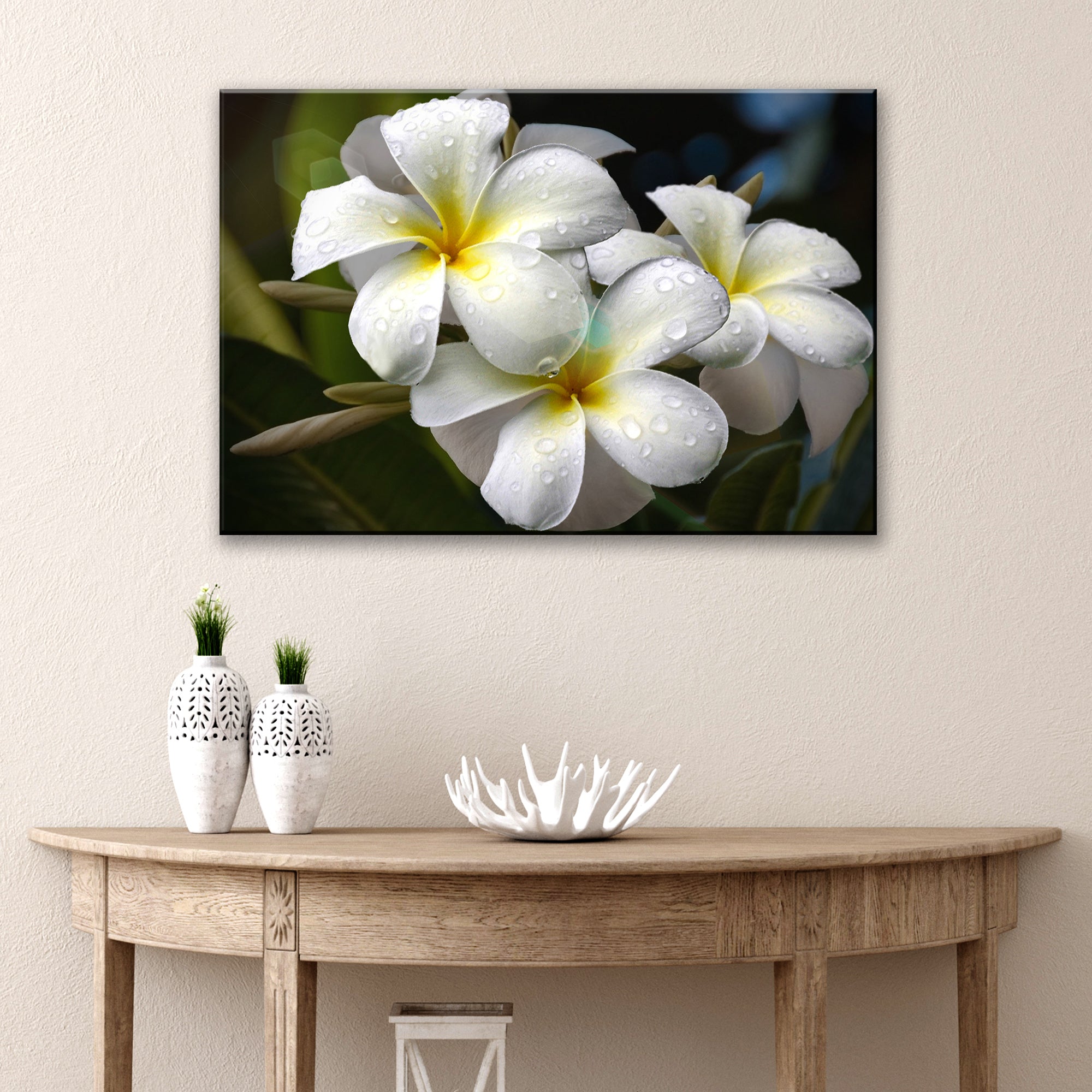 White Frangipani Flower Canvas wall art with nature-inspired artwork