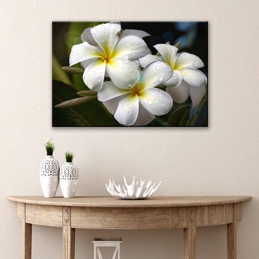 White Frangipani Flower Canvas wall art with nature-inspired artwork