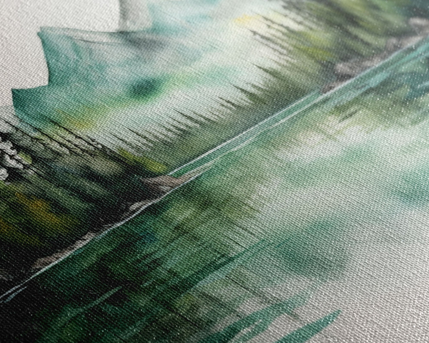 3 Panel Watercolor Emerald Green Mountain Forest Lake | Framed Canvas Print