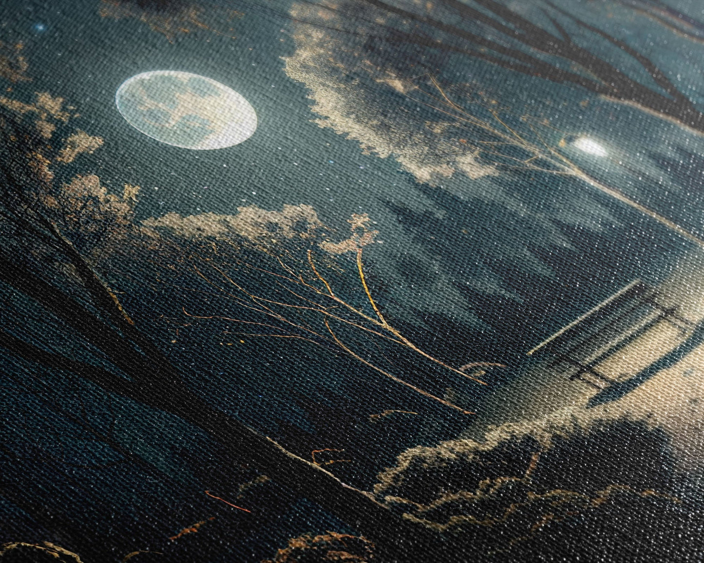 Snow Covered Park at Midnight | Framed Canvas Print