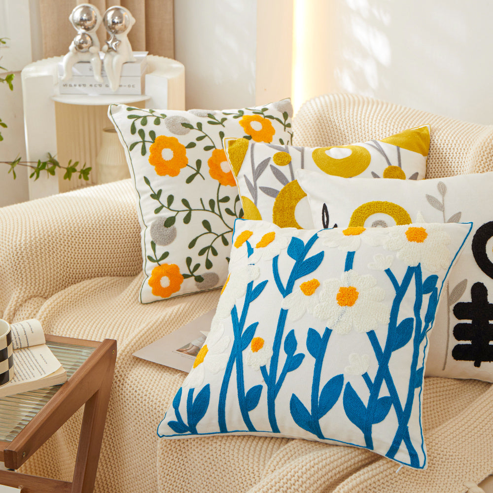 18"x18" Sunshine Blossom Whimsical Floral Full Set of Throw Pillow pillow cover with nature-inspired artwork - product view 6