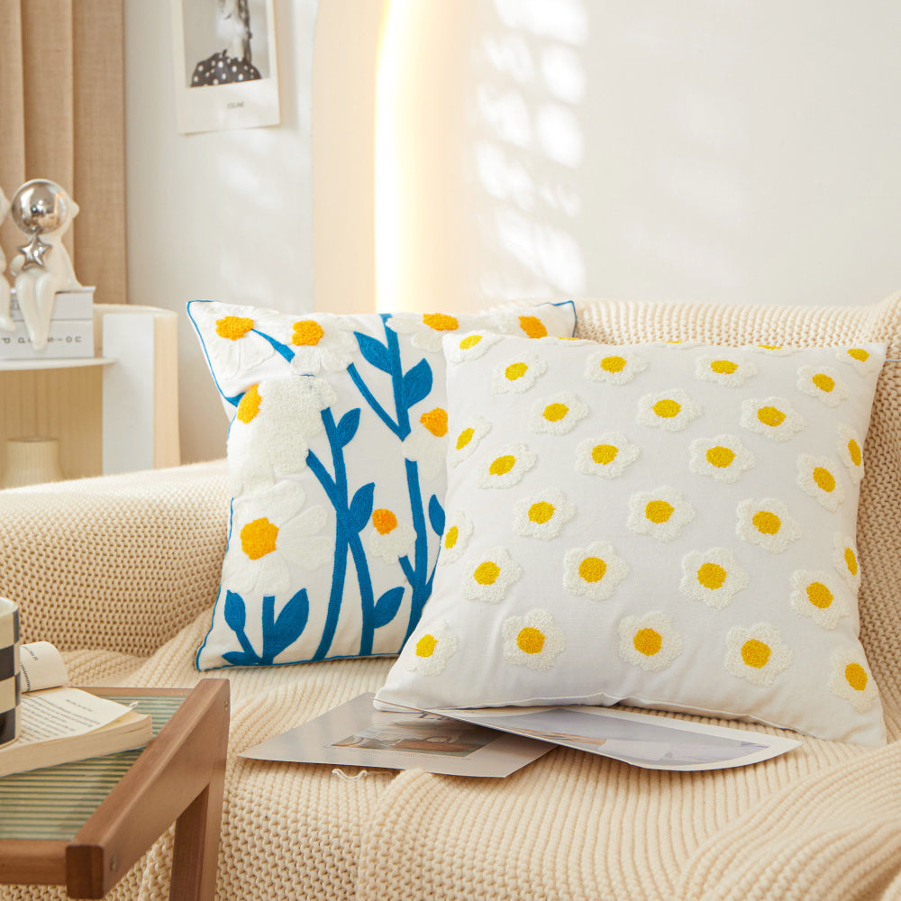 18"x18" Sunshine Blossom Whimsical Floral Full Set of Throw Pillow pillow cover with nature-inspired artwork - product view 7