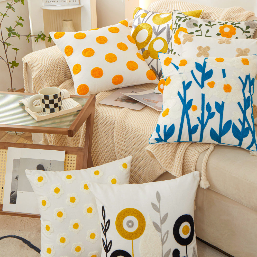 18"x18" Sunshine Blossom Whimsical Floral Full Set of Throw Pillow pillow cover with nature-inspired artwork - product view 9
