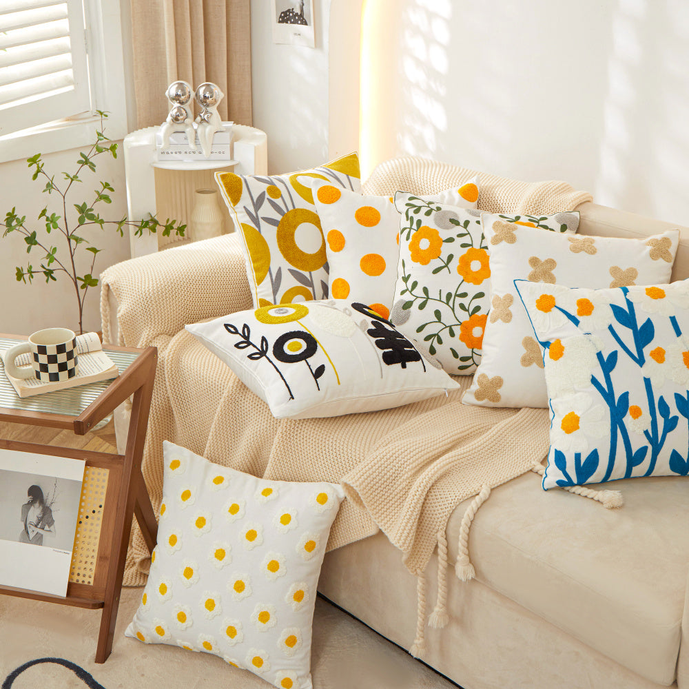 18"x18" Sunshine Blossom Whimsical Floral Full Set of Throw Pillow pillow cover with nature-inspired artwork - product view 10