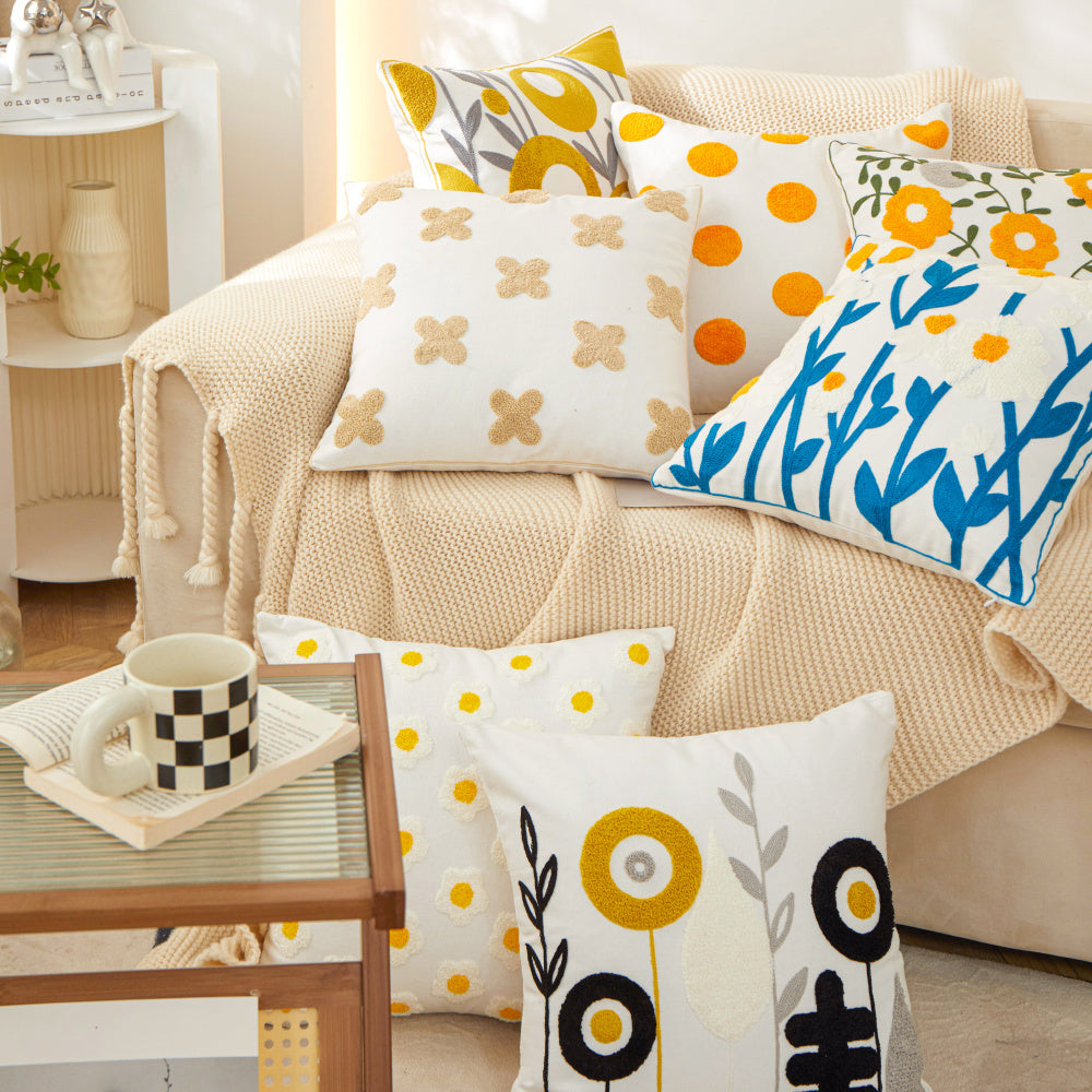 18"x18" Sunshine Blossom Whimsical Floral Full Set of Throw Pillow pillow cover with nature-inspired artwork - product view 11