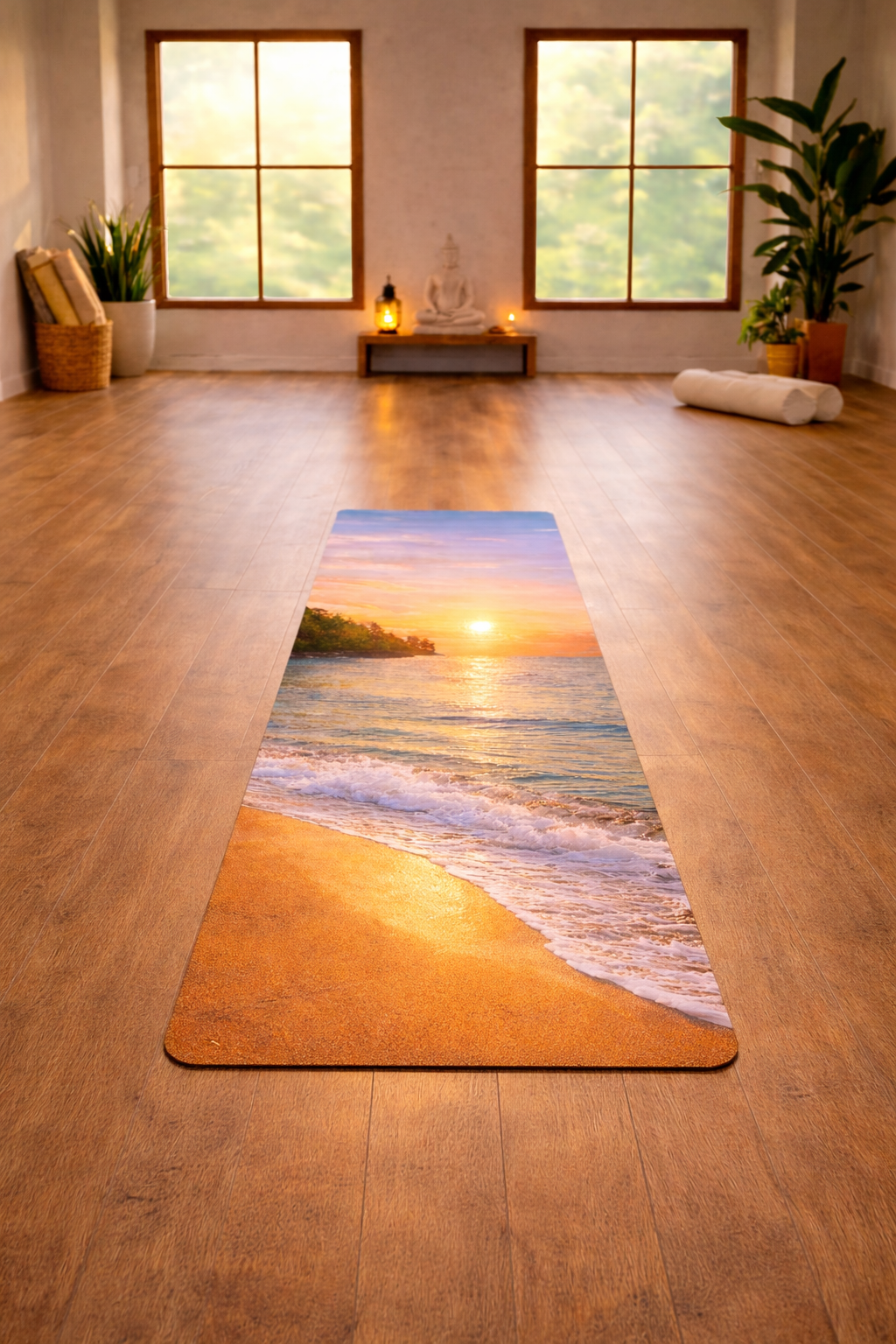 Sunset Beach Waves yoga mat with nature-inspired artwork