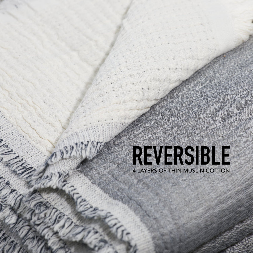 100% Cotton Reversible Muslin Coverlet 80" X 102" throw blankets with nature-inspired artwork - product view 5