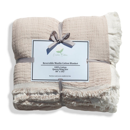 100% Cotton Reversible Muslin Coverlet 80" X 102" throw blankets with nature-inspired artwork - product view 3