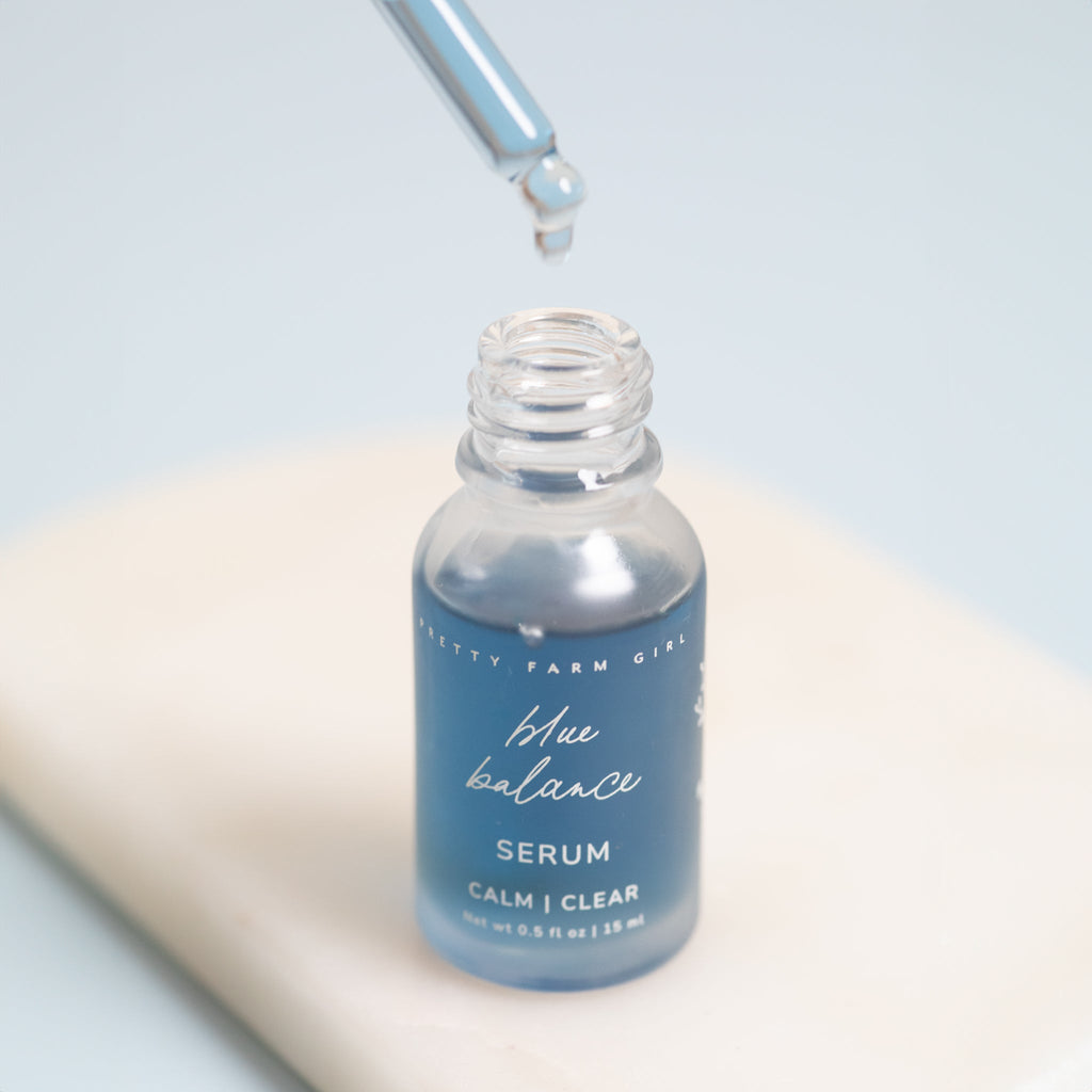 Blue Balance Face Serum face serum with nature-inspired artwork