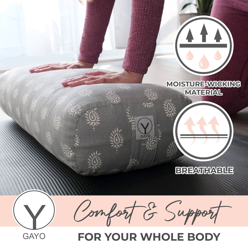 Organic Cotton Yoga Bolster Set with Carry Bag yoga bolster with nature-inspired artwork - product view 4