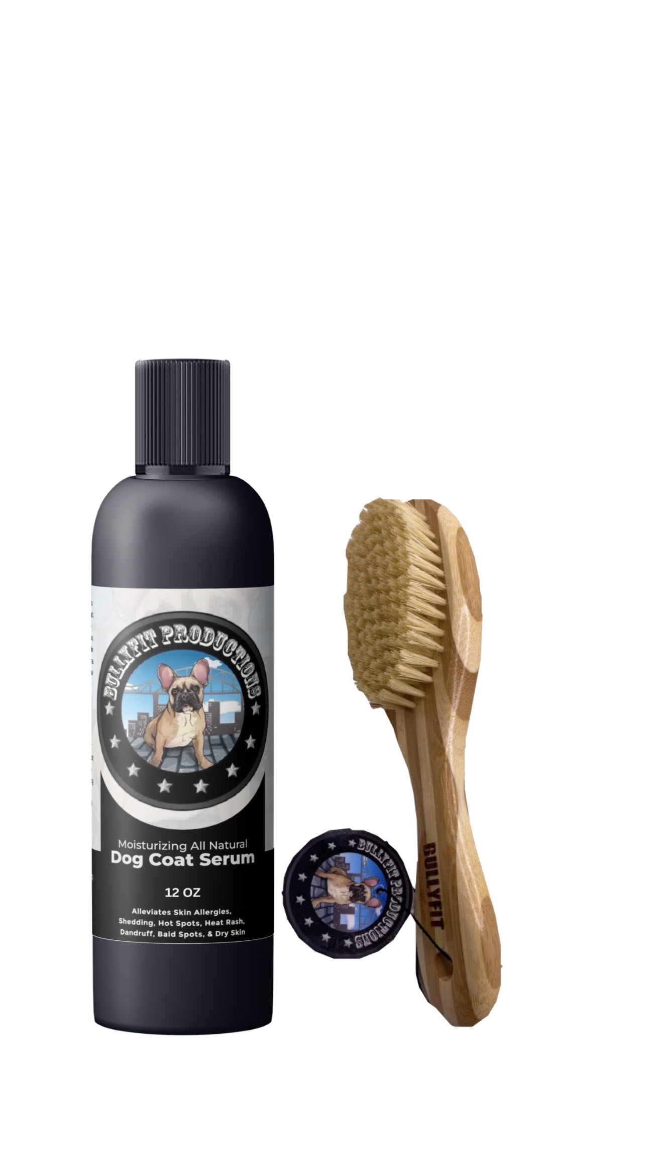 BullyFIT Mini Pet Pack - All Natural Skin & Coat Dog Serum + Double-Sided Pet Grooming Brush