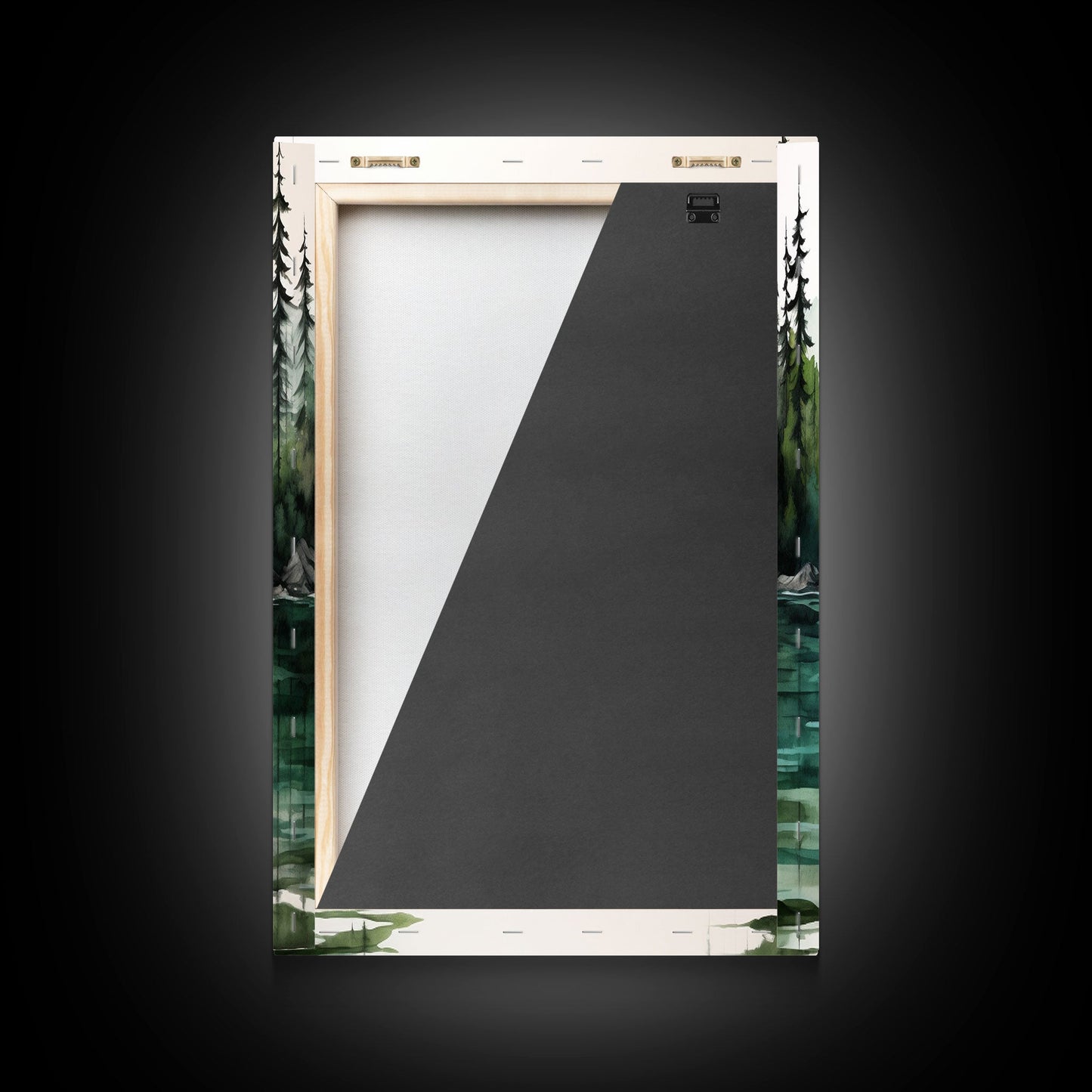 3 Panel Watercolor Emerald Green Mountain Forest Lake | Framed Canvas Print