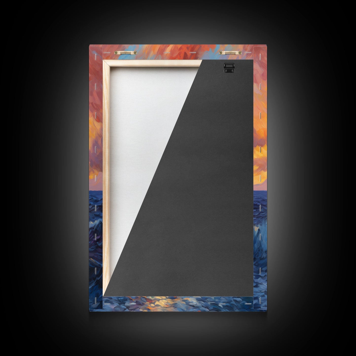 3 Panel Watercolor Blue Beach and Ocean Waves | Framed Canvas Print