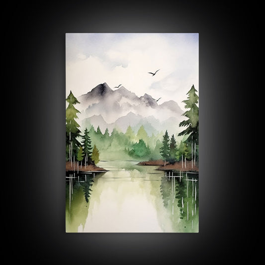 3 Panel Watercolor Green Forest | Framed Canvas Print