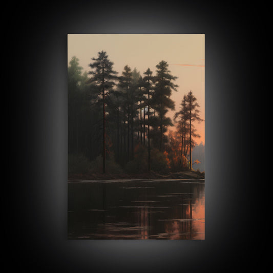 3 Panel Sunset Over the Lake | Framed Canvas Print
