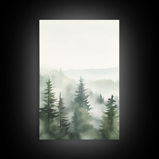 3 Panel Emerald Green Pinetree Mountain | Framed Canvas Print