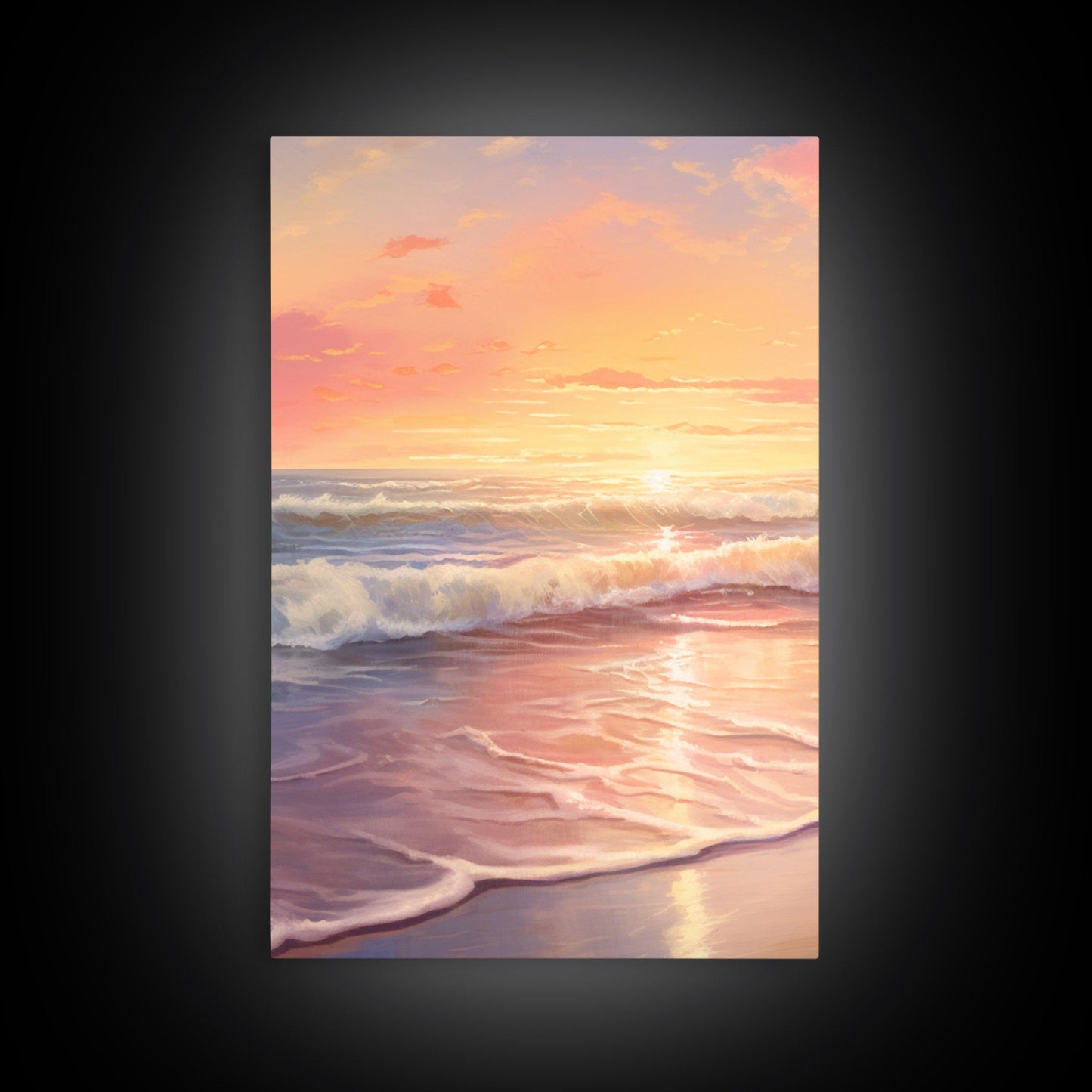 3 Panel Oil Painting Ocean Sunset | Framed Canvas Print