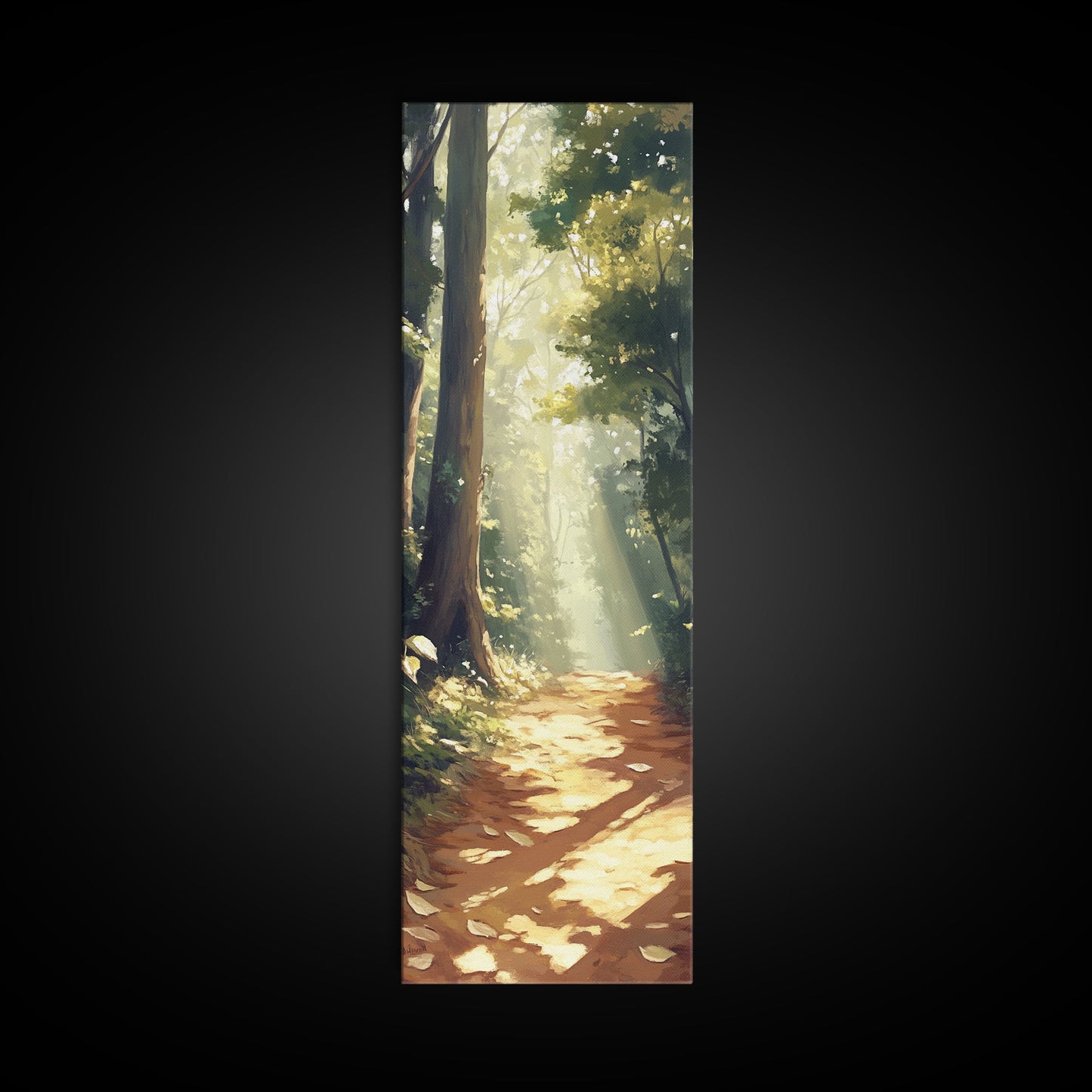 Forest Path with Sunlit Trees | Framed Canvas Print