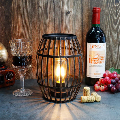 8"h Cordless Metal Wine Barrel Lamp(black Brushed Gold) battery operated lamps with nature-inspired artwork