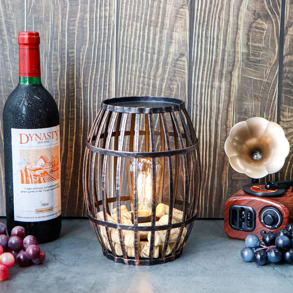 8"h Cordless Metal Wine Barrel Lamp(black Brushed Gold) battery operated lamps with nature-inspired artwork - product view 2