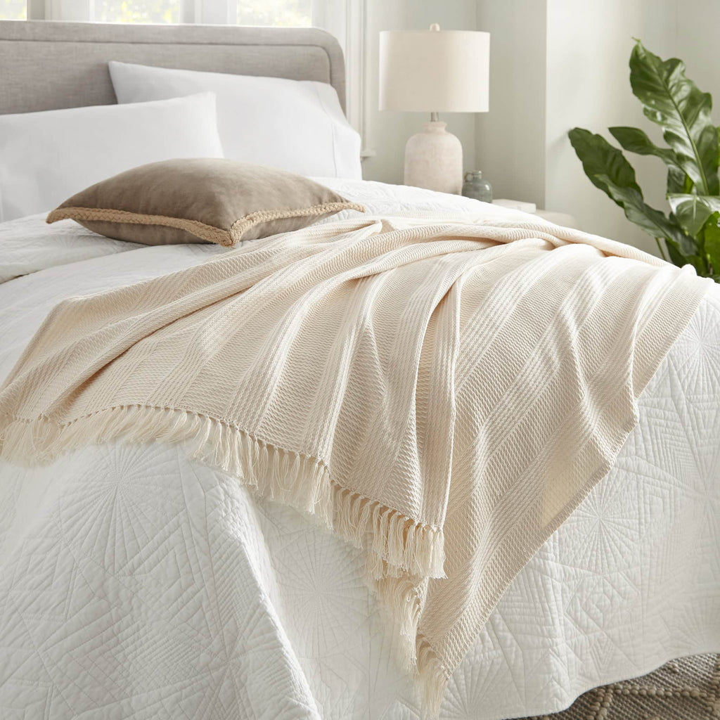 Organic Cotton Throw with Tassels blanket/throw with nature-inspired artwork - product view 3