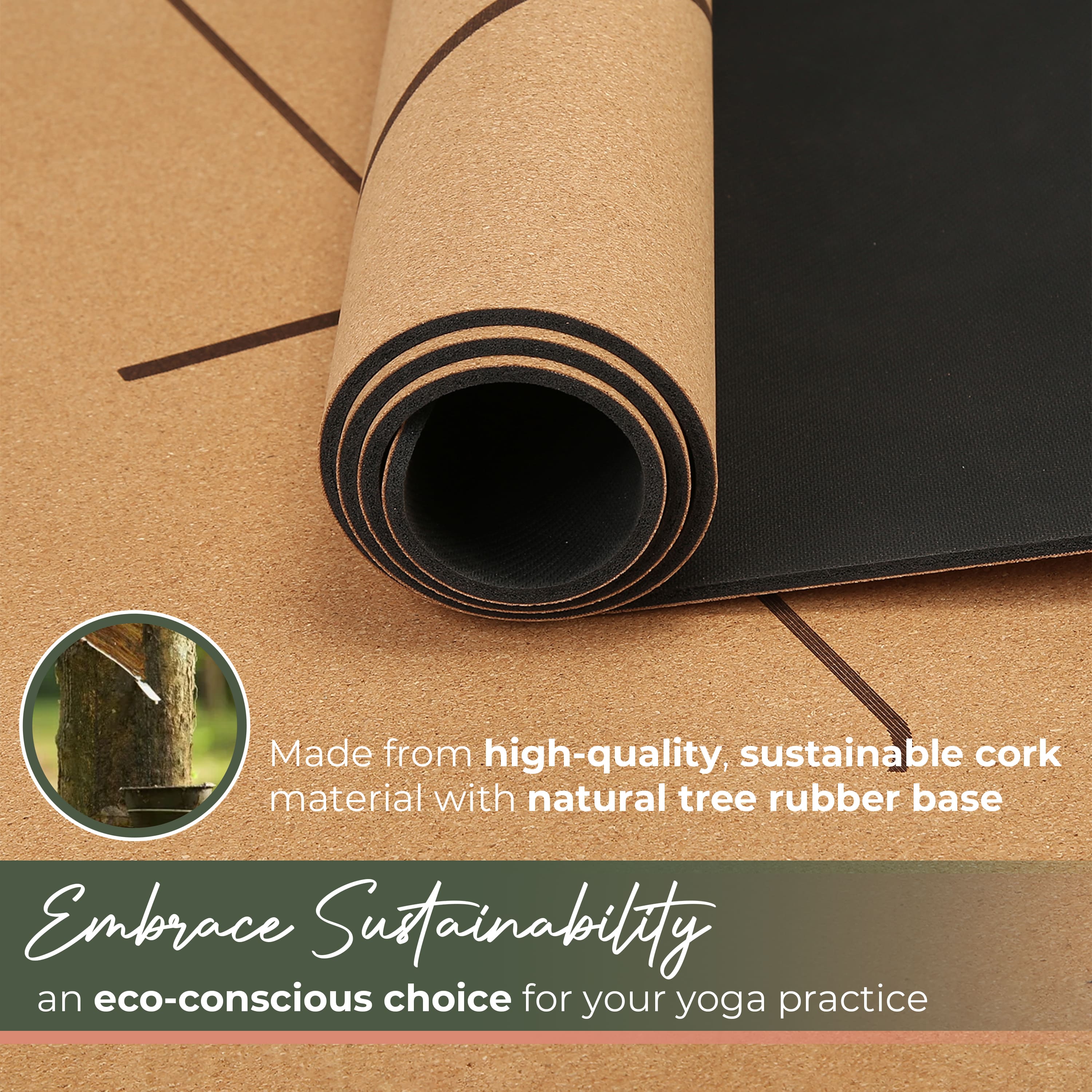 Eco-Friendly Cork Yoga Mat yoga mat with nature-inspired artwork - product view 3