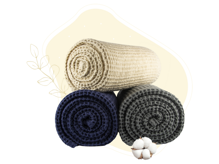 Waffle Weave Throw decor with nature-inspired artwork - product view 2