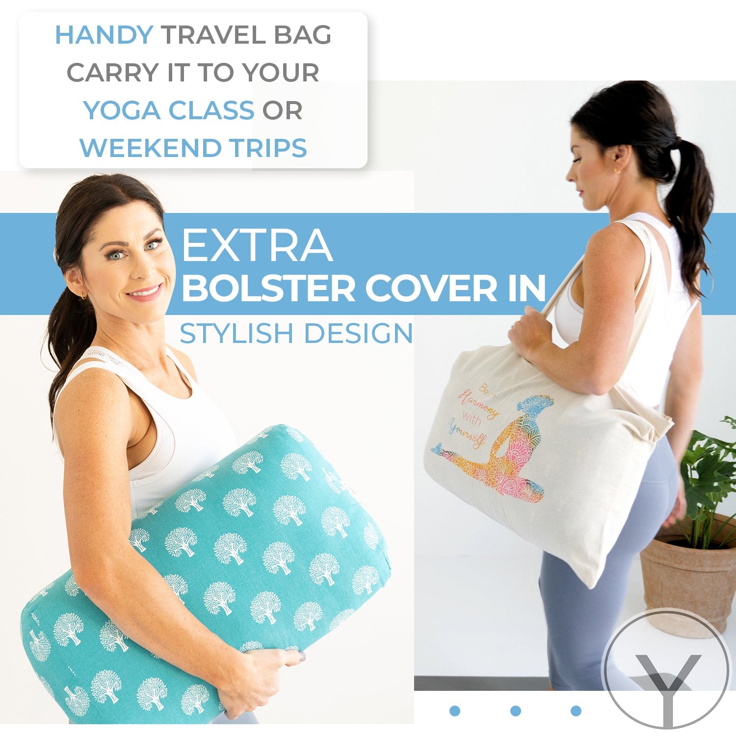 Organic Cotton Size Yoga Bolster Set yoga bolster with nature-inspired artwork - product view 6
