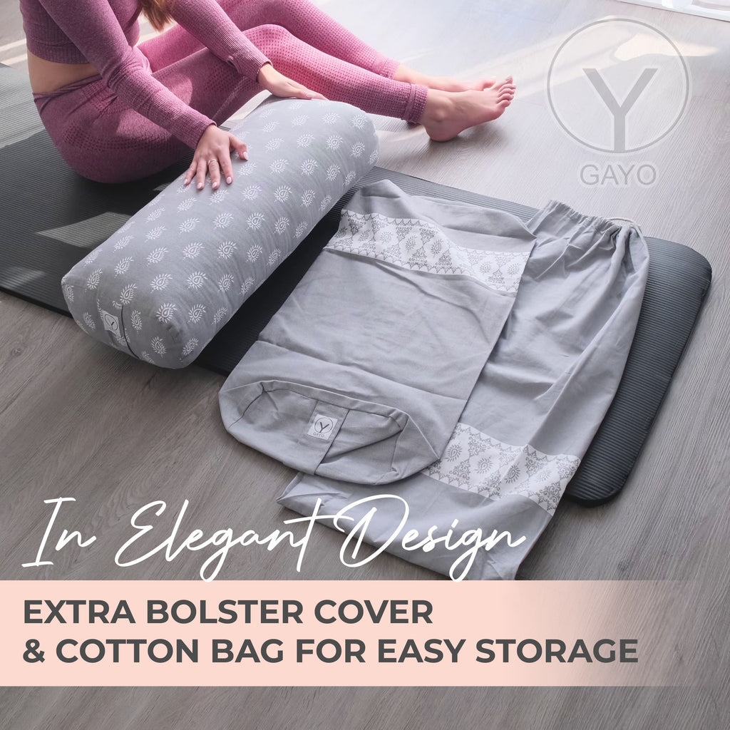 Organic Cotton Yoga Bolster Set with Carry Bag yoga bolster with nature-inspired artwork - product view 7