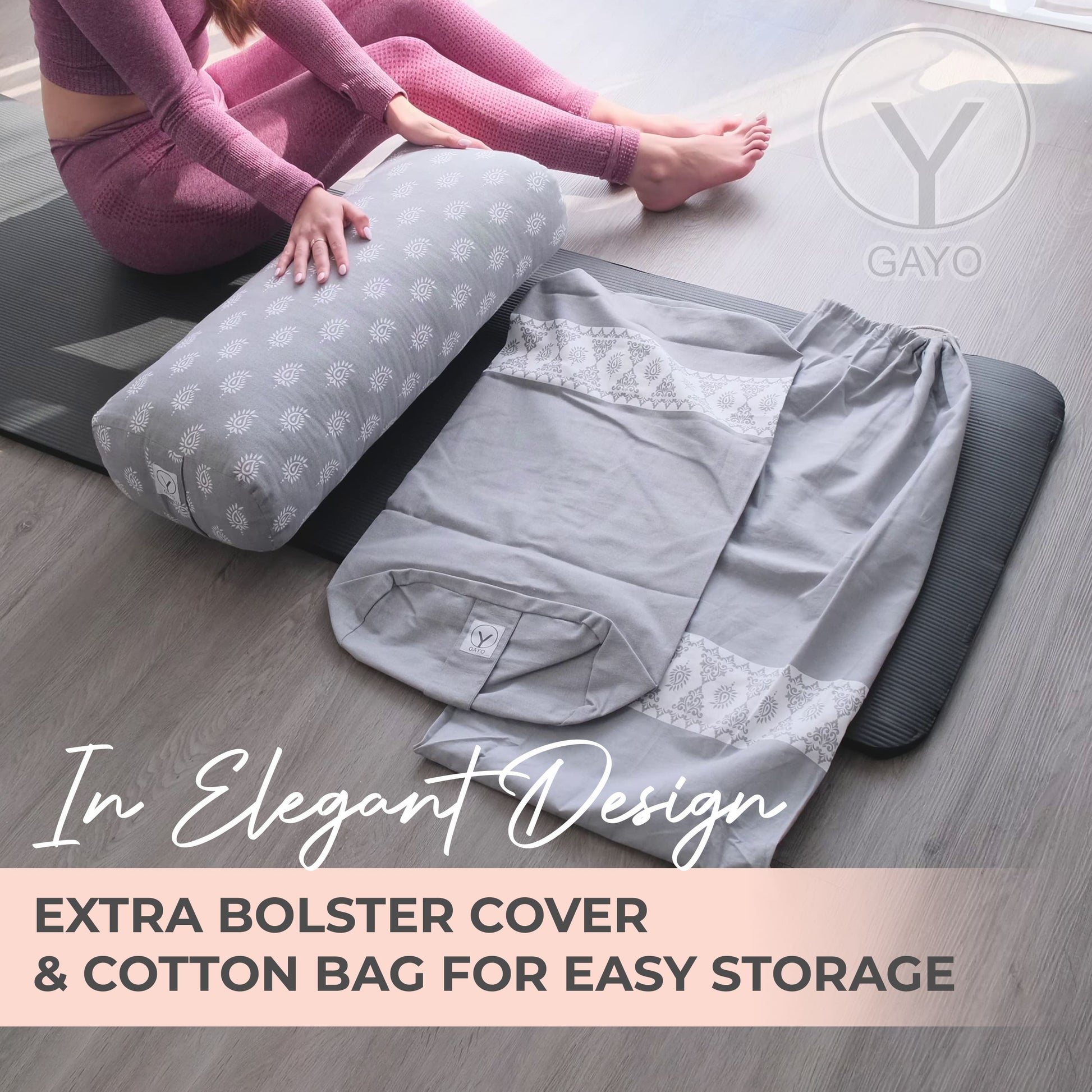 Organic Cotton Yoga Bolster Set with Carry Bag yoga bolster with nature-inspired artwork - product view 7