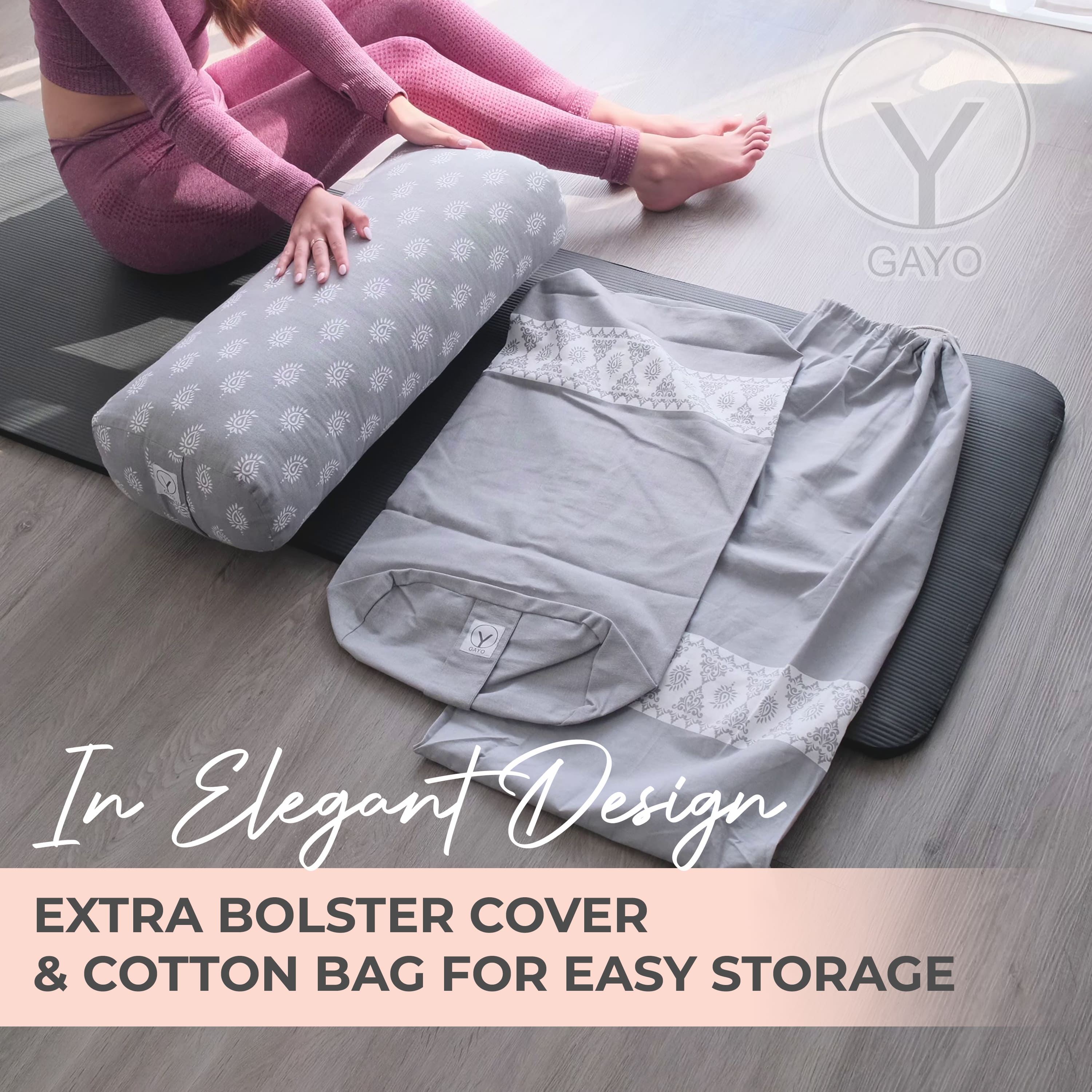 Organic Cotton Yoga Bolster Set with Carry Bag yoga bolster with nature-inspired artwork - product view 7