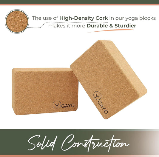 Sustainable Large Cork Yoga Blocks & Strap Set yoga cork blocks with nature-inspired artwork - product view 2