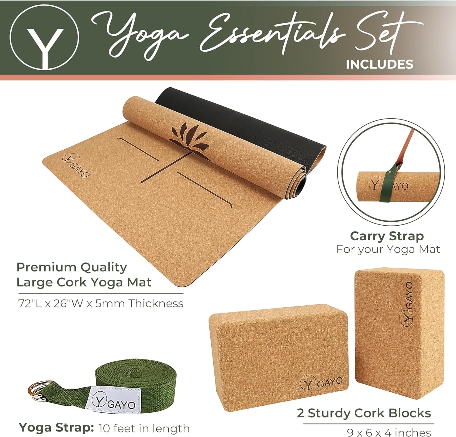 Ultimate Cork Yoga Essentials Kit yoga cork kit with nature-inspired artwork - product view 5
