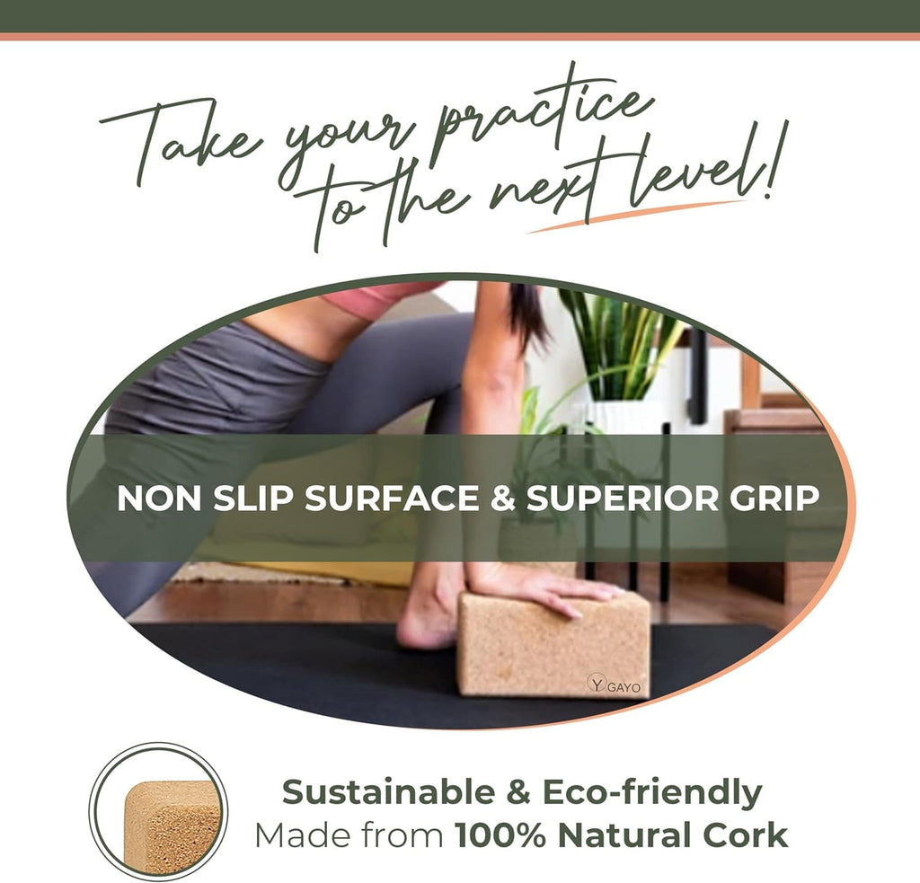 Sustainable Large Cork Yoga Blocks & Strap Set yoga cork blocks with nature-inspired artwork - product view 4