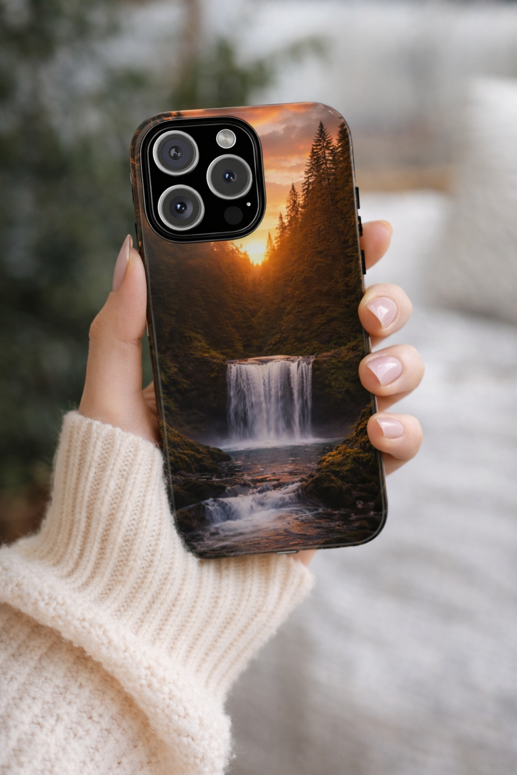 Evergreen Waterfall Phone Case phone case with nature-inspired artwork