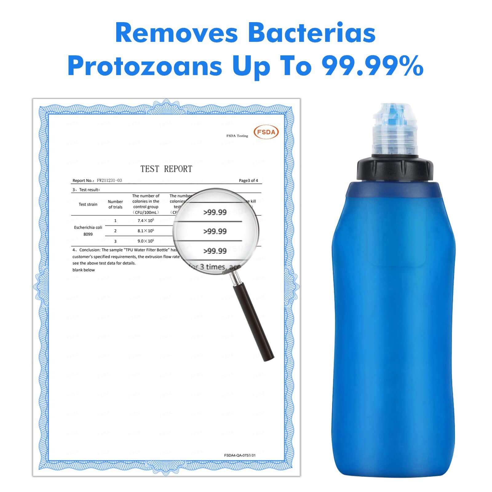 Collapsible Water Filter Bottle – 600 Ml Hygienisafe® food and water with nature-inspired artwork - product view 3