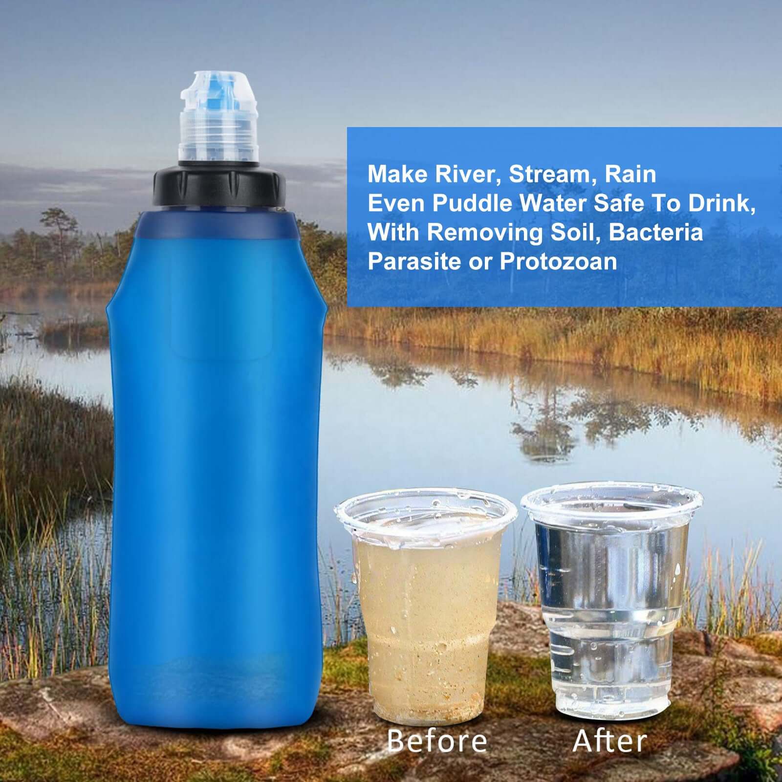 Collapsible Water Filter Bottle – 600 Ml Hygienisafe® food and water with nature-inspired artwork - product view 2