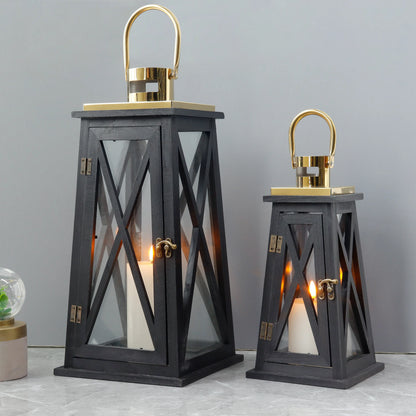 Set of 2 decorative candle lanterns with nature-inspired artwork
