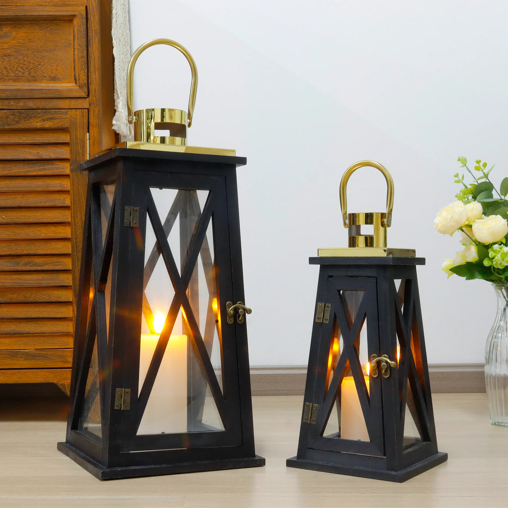Set of 2 decorative candle lanterns with nature-inspired artwork - product view 2