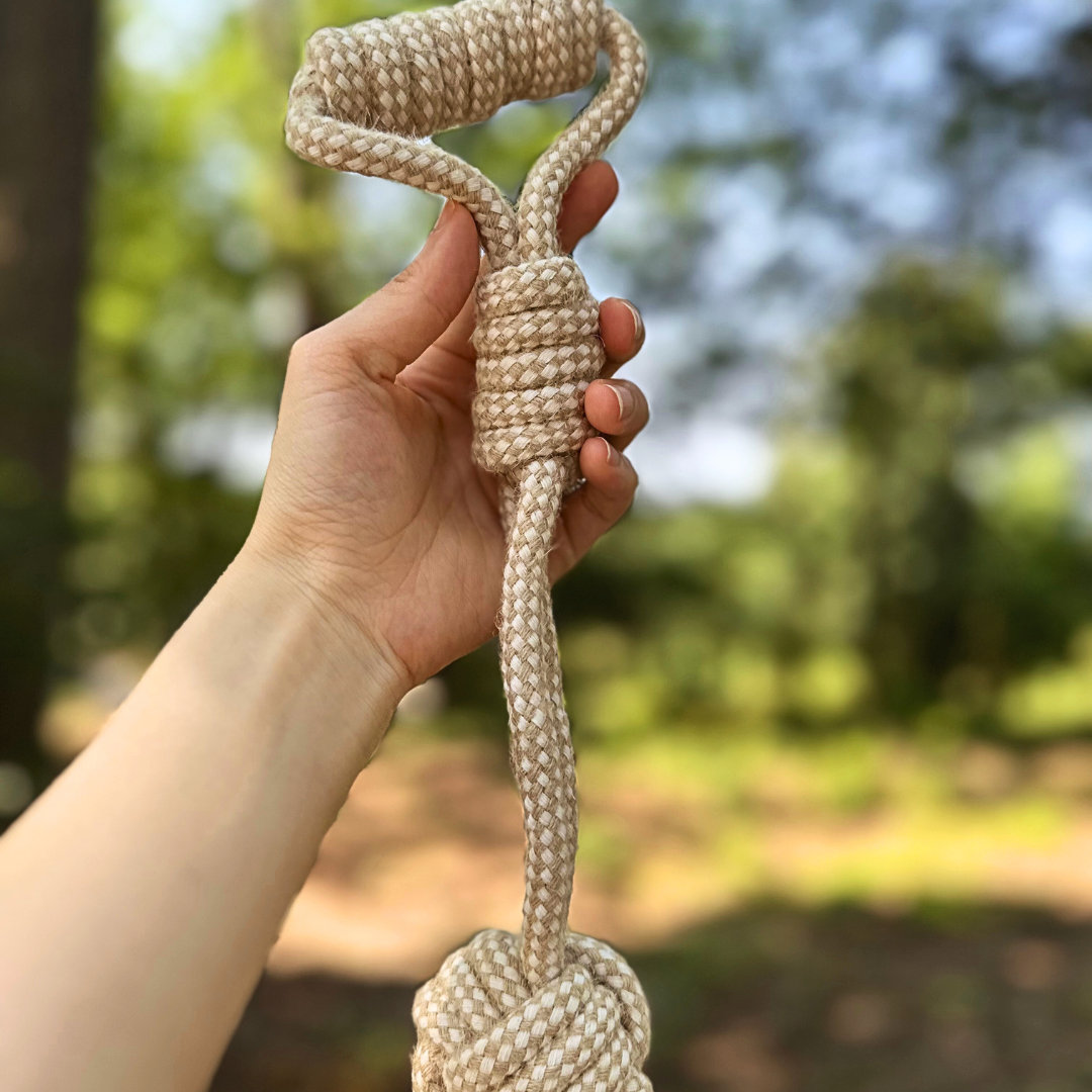 Forest Knot Hemp Rope Tug Toy with Handle-2