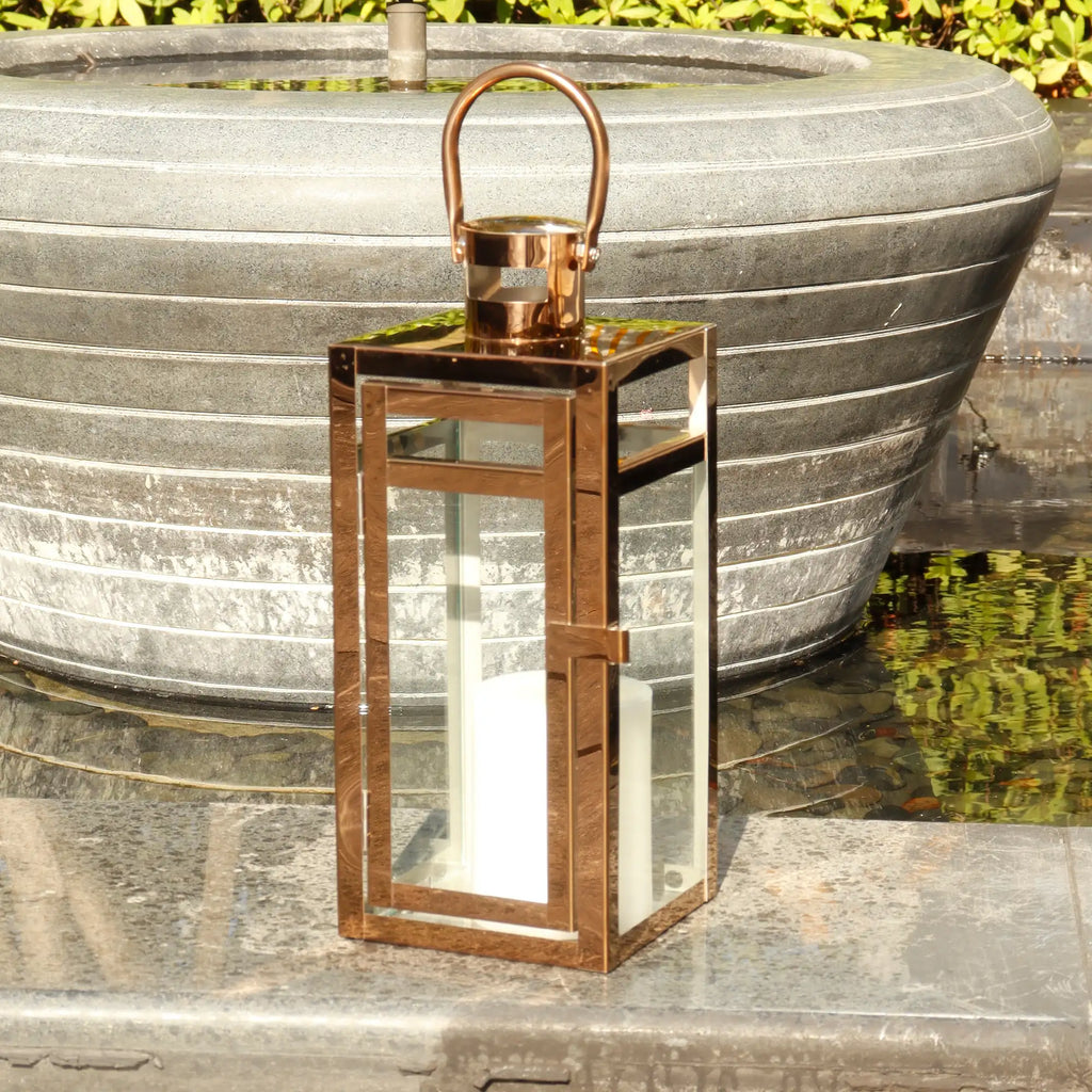 12'' High Metal Decorative Candle Lantern (rose Gold) decorative candle lanterns with nature-inspired artwork - product view 2