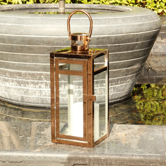 12'' High Metal Decorative Candle Lantern (Rose Gold)