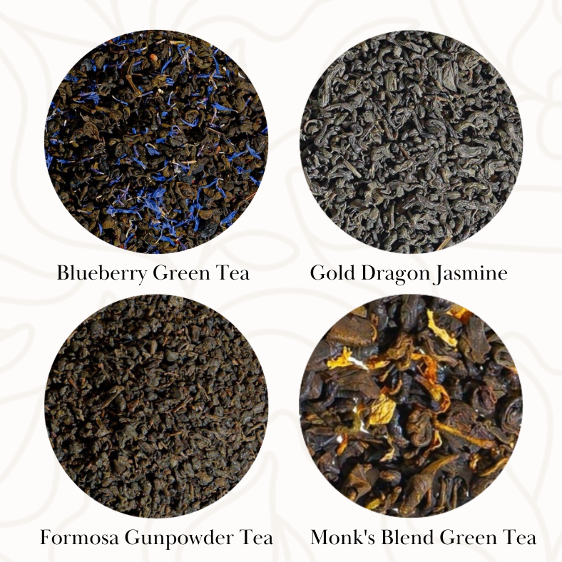 Green Tea Sampler gifts with nature-inspired artwork