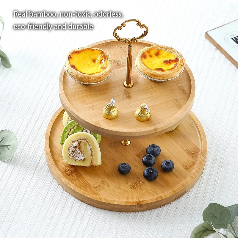 Decorbites™ Bamboo Fruit Cake Stand Set Wood Tableware Snack Dessert uncategorized / needs cleanup with nature-inspired artwork - product view 4