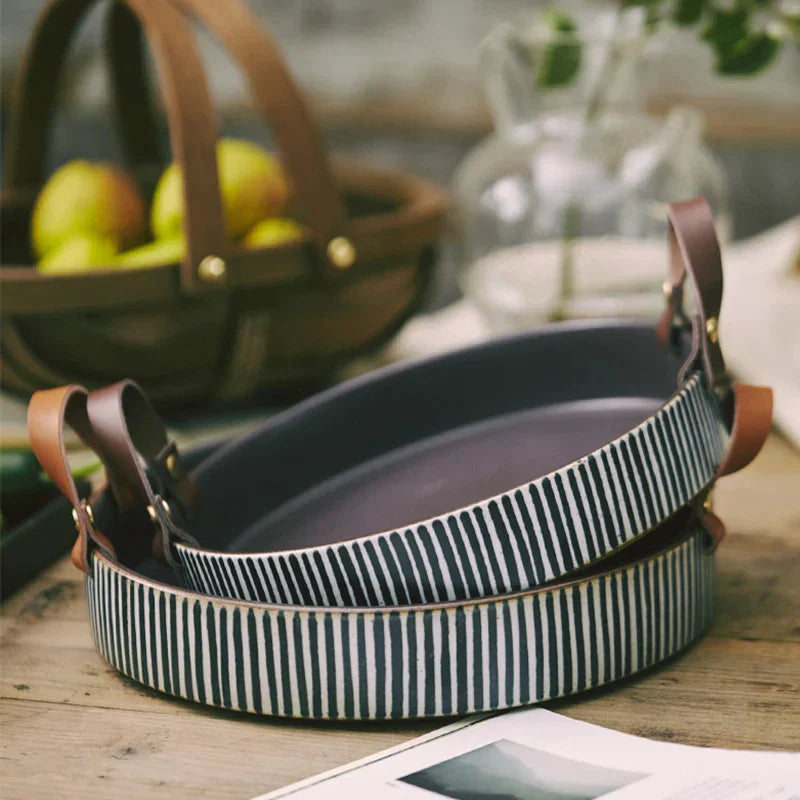 Decorbites™ Handmade Porcelain Bowl with Leather Handle uncategorized / needs cleanup with nature-inspired artwork - product view 5