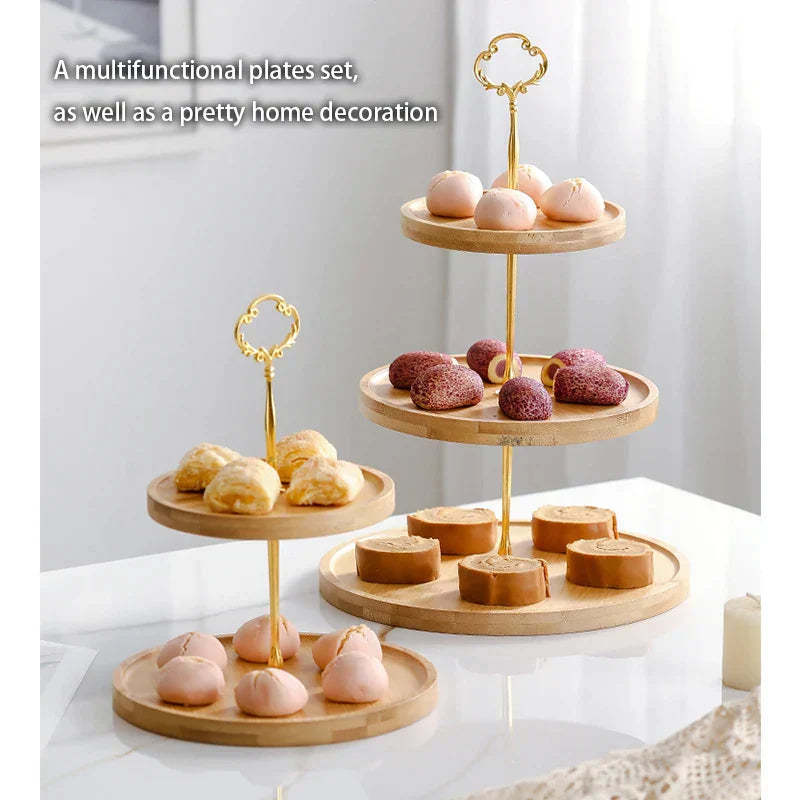 Decorbites™ Bamboo Fruit Cake Stand Set Wood Tableware Snack Dessert uncategorized / needs cleanup with nature-inspired artwork - product view 5